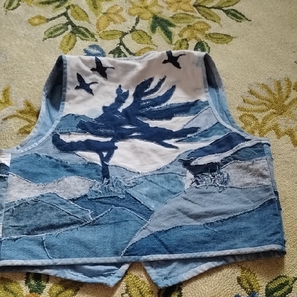Source Unknown Other - Unisex Triple Denim Vintage Large Nature Wilderness Homemade Patchwork Vest